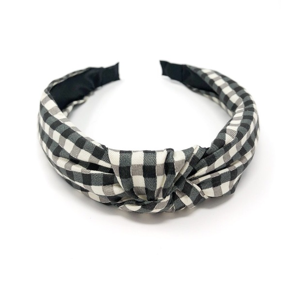 Black & White Buffalo Plaid Knotted Headband, Hair - Picture 5 of 6